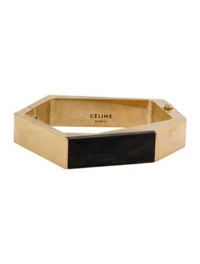 Pre-owned Celine Wood Geometric Hinged Bangle Bracelet, 5.75" In Multicolor