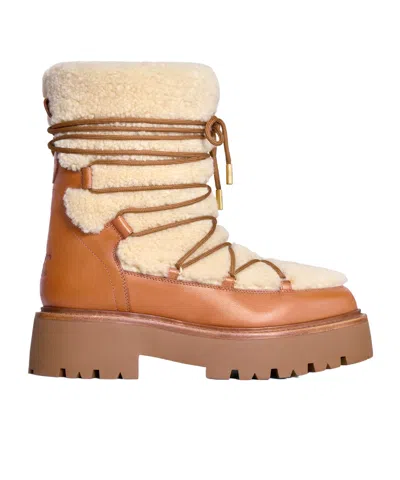 Celine Wool And Calfskin Laced Boots In Brown