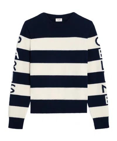 Celine Wool And Cashmere Crew Neck Sweater In Blue