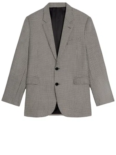 Celine Luxury Houndstooth Wool-cashmere Jacket In Black