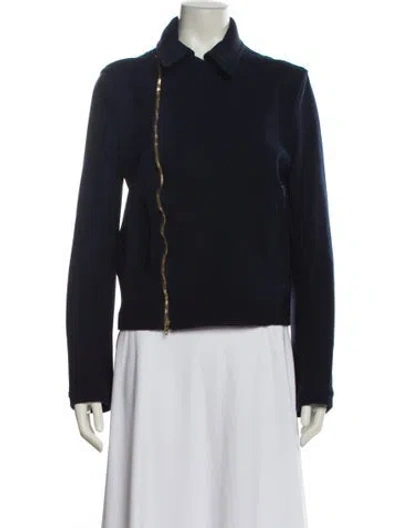 Pre-owned Celine Wool Biker Jacket In Blue