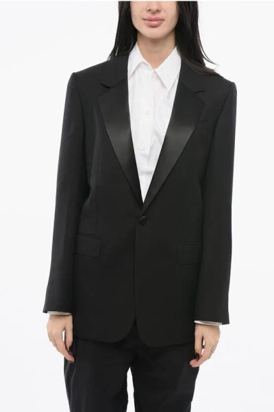 Celine Wool Blazer With Satin Lapel In Black