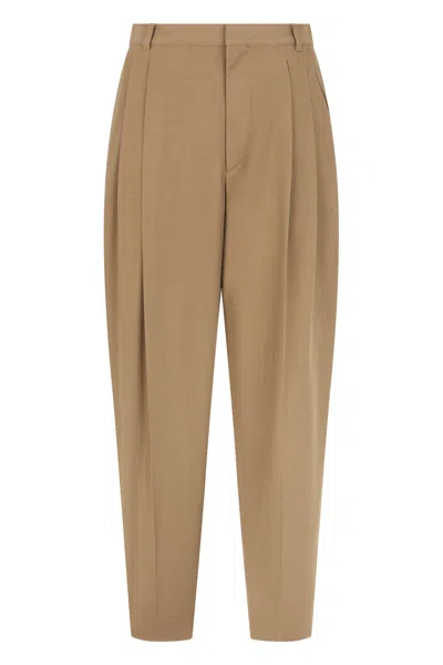 Celine Wool Blend Trousers - High Waist Tapered Fit In Neutral