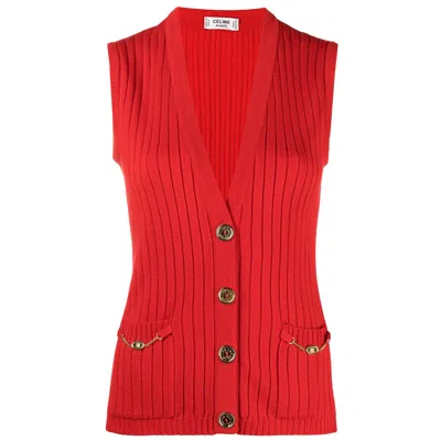 Pre-owned Celine Céline Wool Cardigan In Red