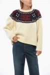 Celine Wool Crew-neck Sweater With Frontal Monogram In White
