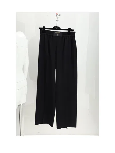 Celine Wool Elastic Waist Trousers In Black