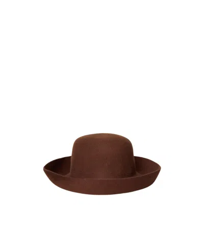 Celine Wool Felt Flower Hat In Brown