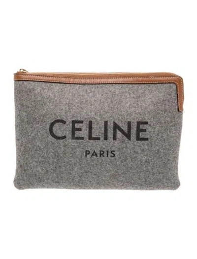 Pre-owned Celine Wool Felt Zip Pouch In Gray