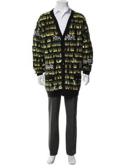 Pre-owned Celine Wool Graphic Print Cardigan In Black/green