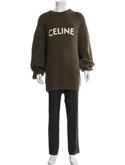 Pre-owned Celine Wool Graphic Print Pullover In Green