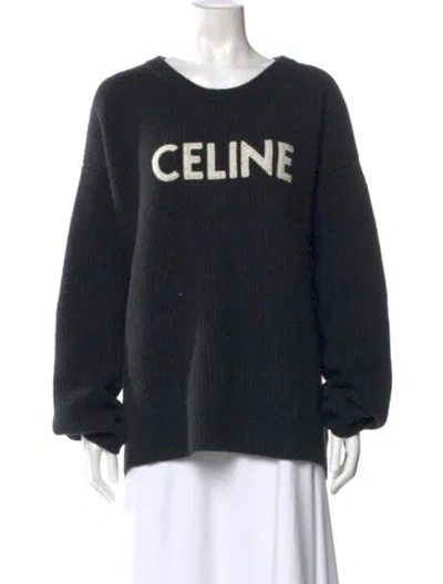 Pre-owned Celine Wool Graphic Print Sweater In Black