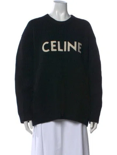 Pre-owned Celine Wool Graphic Print Sweater In Black