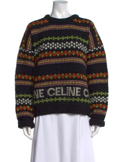 Pre-owned Celine Wool Graphic Print Sweater In Black
