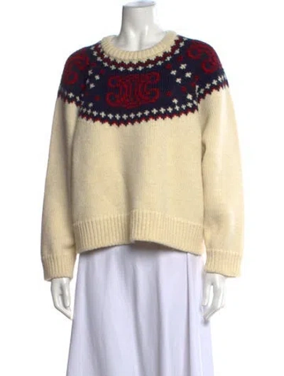 Pre-owned Celine Wool Graphic Print Sweater In Neutrals