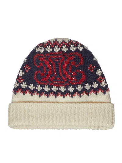 Celine Wool Hat With Rhinestone Application In White