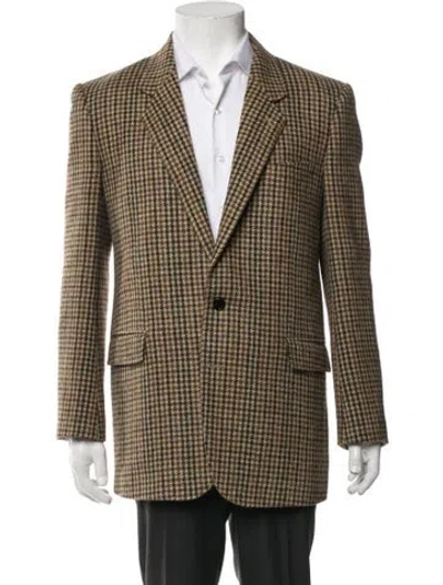 Pre-owned Celine Wool Houndstooth Print Blazer In Brown