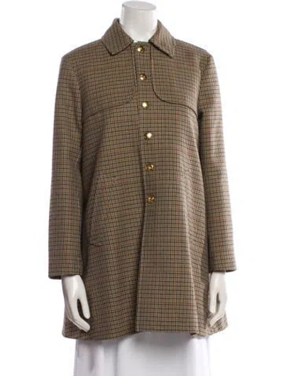 Pre-owned Celine Wool Houndstooth Print Coat In Neutral