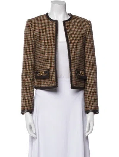 Pre-owned Celine Wool Houndstooth Print Evening Jacket In Brown