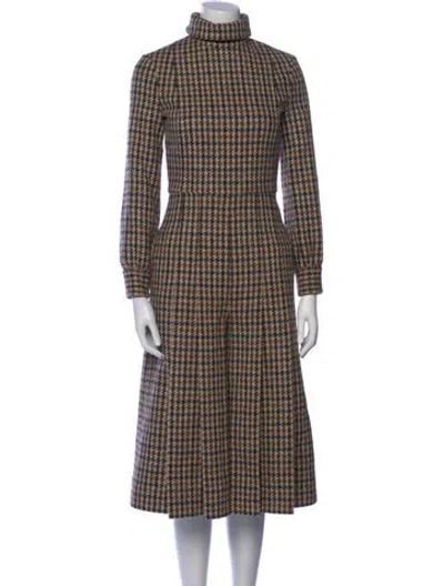 Pre-owned Celine Wool Houndstooth Print Jumpsuit In Brown