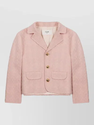 Celine Wool Jacket Textured Fabric Notched Lapel Pockets In Pink