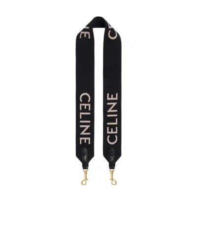Celine Wool Jacquard Long Shoulder Strap In Black