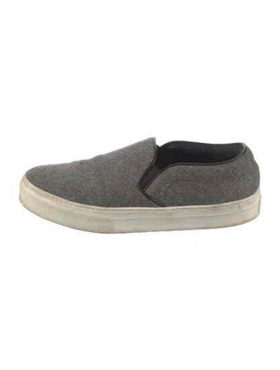 Pre-owned Celine Wool Leather Trim Embellishment Sneakers In Gray