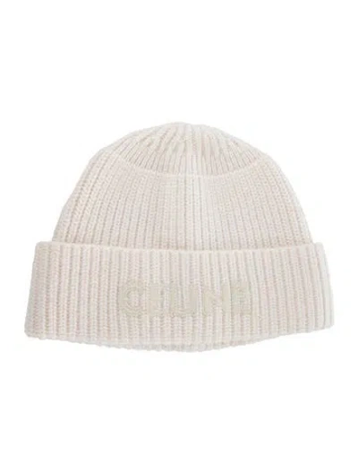 Pre-owned Celine Wool Logo Knit Beanie W/tags In Neutral