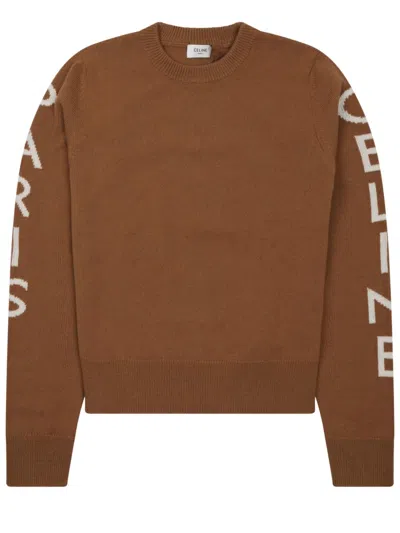Celine Wool Logo Sweater In Brown