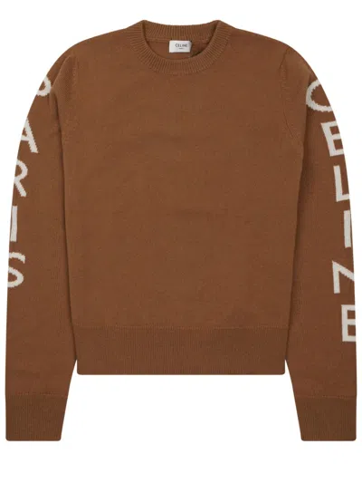 Celine Wool Logo Sweater In Brown