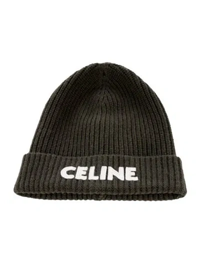 Pre-owned Celine Wool Logo Winter Beanie  W/tags In Green