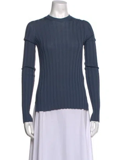 Pre-owned Celine Wool Mock Neck Top In Blue
