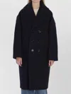 Celine Long Double-breasted Wool Peacoat With Notch Lapel In Black