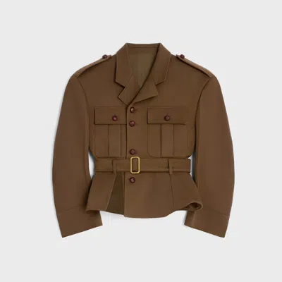 Celine Peplum Wool Jacket Structured Shoulders Collar In Brown