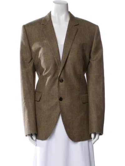 Pre-owned Celine Wool Plaid Print Blazer In Brown