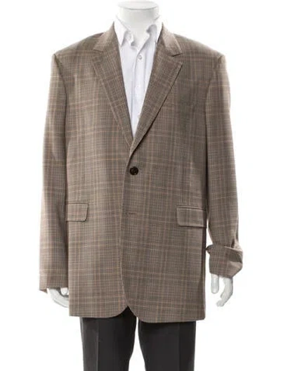 Pre-owned Celine Wool Plaid Print Blazer In Brown