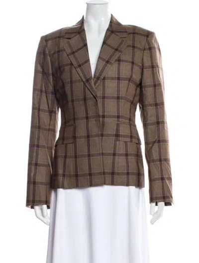 Pre-owned Celine Wool Plaid Print Blazer In Brown