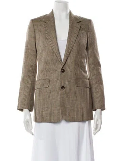 Pre-owned Celine Wool Plaid Print Blazer In Brown