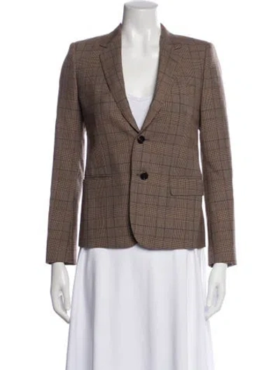 Pre-owned Celine Wool Plaid Print Blazer In Brown