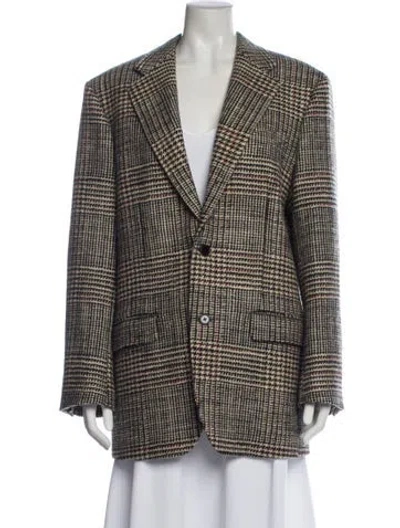Pre-owned Celine Wool Plaid Print Blazer In Brown