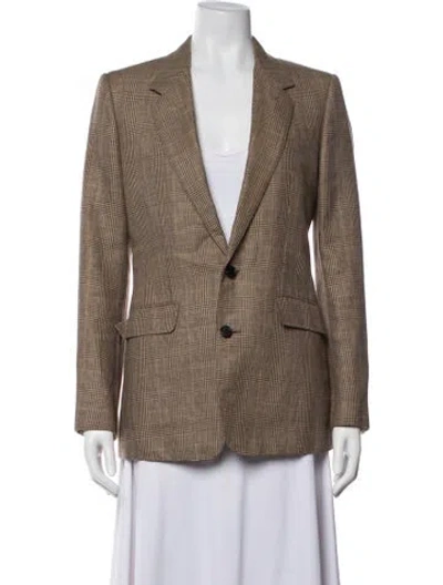 Pre-owned Celine Wool Plaid Print Blazer In Brown