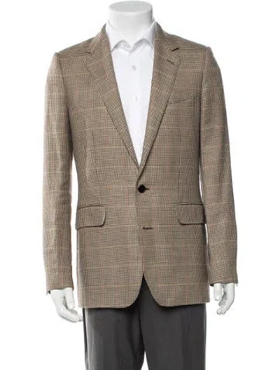 Pre-owned Celine Wool Plaid Print Blazer In Brown