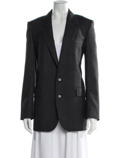 Pre-owned Celine Wool Plaid Print Blazer In Gray