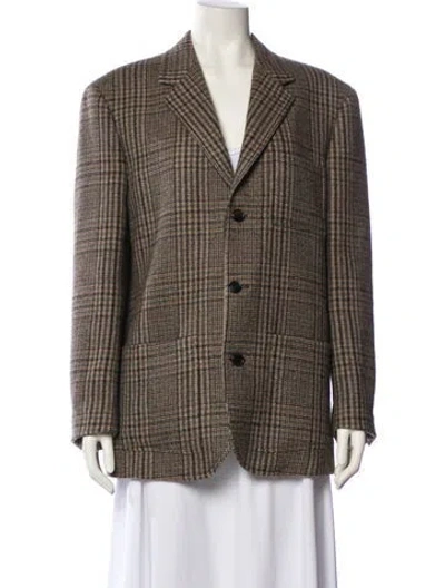 Pre-owned Celine Wool Plaid Print Blazer In Neutrals