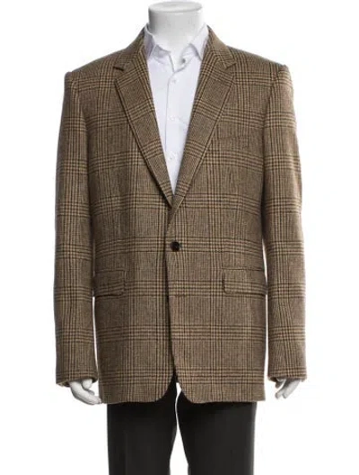 Pre-owned Celine Wool Plaid Print Blazer W/ Tags In Brown