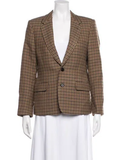 Pre-owned Celine Wool Plaid Print Blazer W/ Tags In Brown