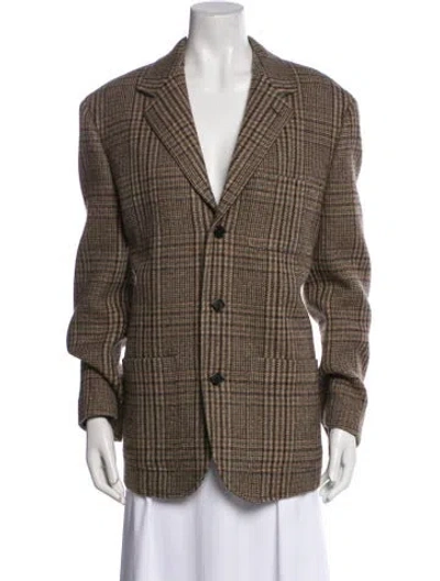 Pre-owned Celine Wool Plaid Print Blazer W/ Tags In Neutral