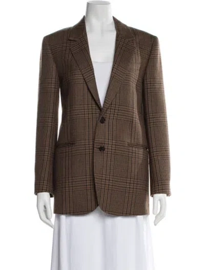 Pre-owned Celine Wool Plaid Print In Brown