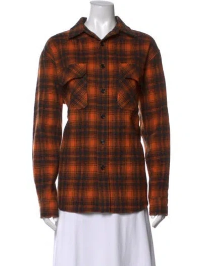 Pre-owned Celine Wool Plaid Print Button-up Top In Black/orange