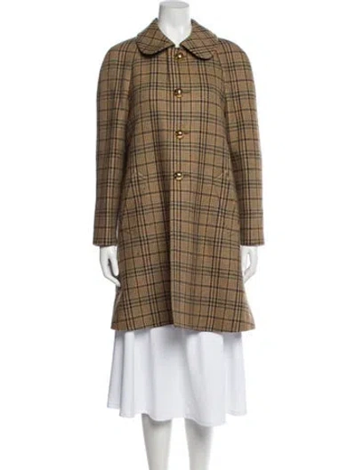 Pre-owned Celine Wool Plaid Print Coat In Brown