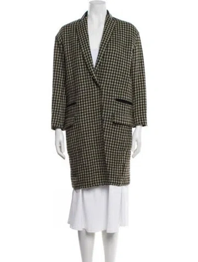 Pre-owned Celine Wool Plaid Print Coat In Green